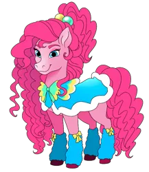 Size: 741x854 | Tagged: safe, anonymous editor, artist:byefella, derpibooru import, edit, pinkie pie, horse, g4, blue eyes, clothes, curly mane, curly tail, female, image, pink coat, png, simple background, smiling, socks, solo, style emulation, tail, transparent background, unshorn fetlocks, wild manes, wild manesified