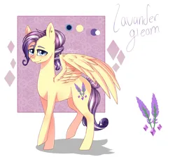 Size: 2288x2145 | Tagged: safe, artist:yozora122, derpibooru import, oc, oc:lavander gleam, unofficial characters only, pegasus, pony, abstract background, ear piercing, earring, image, jewelry, jpeg, magical lesbian spawn, male, next generation, offspring, parent:fluttershy, parent:rarity, parents:flarity, piercing, reference sheet, solo, stallion