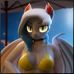 Size: 3000x3000 | Tagged: suggestive, artist:dangerousdpad, ponerpics import, oc, unofficial characters only, anthro, bat pony, art pack:equestria bikini club 2, 3d, bat pony oc, bat wings, bikini, bra, breasts, clothes, female, image, looking at you, png, string bikini, swimsuit, underwear, wings