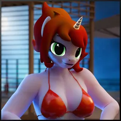 Size: 3000x3000 | Tagged: suggestive, artist:dangerousdpad, ponerpics import, oc, unofficial characters only, anthro, art pack:equestria bikini club 2, 3d, bikini, bra, breasts, clothes, female, freckles, image, looking at you, png, solo, solo female, string bikini, swimsuit, underwear