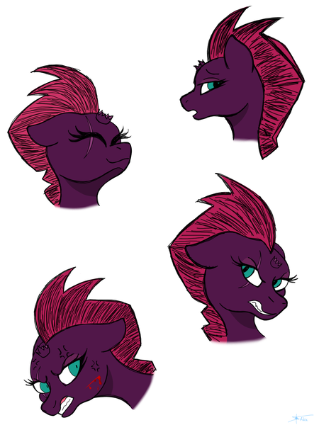 Size: 1620x2160 | Tagged: safe, artist:anix_space, derpibooru import, tempest shadow, unicorn, g4, angry, broken horn, eye scar, facial expressions, facial scar, horn, image, png, scar, sketch, smiling, smirk