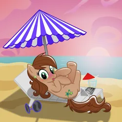 Size: 4800x4800 | Tagged: safe, artist:cranberry-tofu, derpibooru import, oc, oc:jade, earth pony, pony, absurd resolution, beach umbrella, female, image, mare, png, solo, umbrella