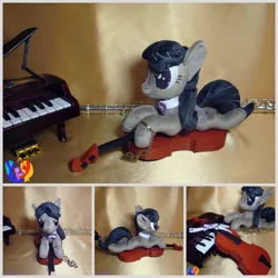 Size: 2000x2000 | Tagged: safe, artist:1stastrastudio, derpibooru import, octavia melody, pony, g4, cello, flute, image, irl, jpeg, lying down, musical instrument, photo, piano, plushie, prone, solo