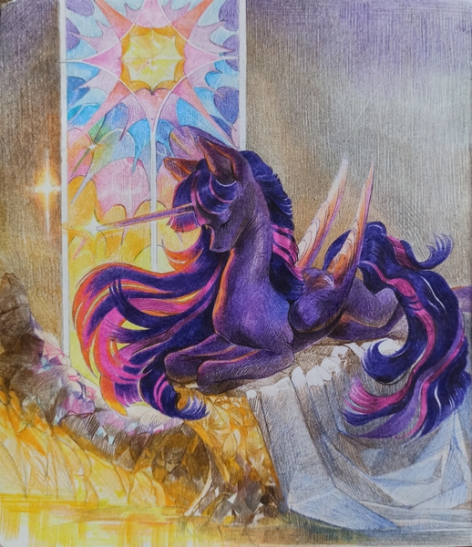 Size: 2211x2560 | Tagged: safe, artist:yanisfucker, derpibooru import, twilight sparkle, twilight sparkle (alicorn), alicorn, pony, g4, female, image, jpeg, lying down, mare, prone, solo, traditional art