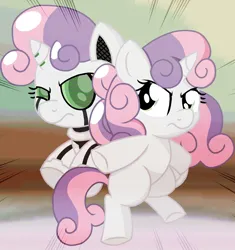 Size: 2612x2773 | Tagged: safe, artist:chaosimp2006, derpibooru import, sweetie belle, pony, robot, robot pony, unicorn, friendship is witchcraft, g4, duo, female, filly, foal, horn, image, looking at each other, looking at someone, png, self paradox, self ponidox, sweetie bot