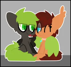 Size: 4750x4500 | Tagged: safe, derpibooru import, oc, oc:autumn dusk, oc:green lightning, bat pony, pegasus, :p, bat ears, bat pony oc, bat wings, big ears, black coat, blue eyes, brown mane, chest fluff, commissioner:autumndusk, green eyes, green mane, green wings, hug, image, jewelry, necklace, orange coat, pegasus oc, png, simple background, striped mane, tongue out, winghug, wings