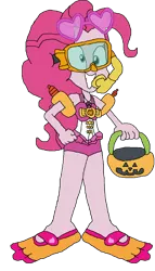 Size: 1941x3405 | Tagged: safe, derpibooru import, pinkie pie, equestria girls, g4, clothes, equestria girls specials, flippers, goggles, halloween, holiday, image, my little pony equestria girls: better together, my little pony equestria girls: forgotten friendship, png, pumpkin bucket, simple background, snorkel, sunglasses, swim mask, swimsuit, transparent background, trick or treat, water wings