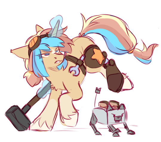 Size: 539x473 | Tagged: safe, artist:cheekipone, ponerpics import, oc, oc:star screw, unofficial characters only, pony, robot, unicorn, action pose, amputee, belt, female, goggles, goggles on head, gritted teeth, hair tie, hammer, horn, image, magic, mare, png, prosthetic leg, prosthetic limb, prosthetics, simple background, sledge hammer, solo, unicorn oc, unshorn fetlocks, utility belt, white background, wrench