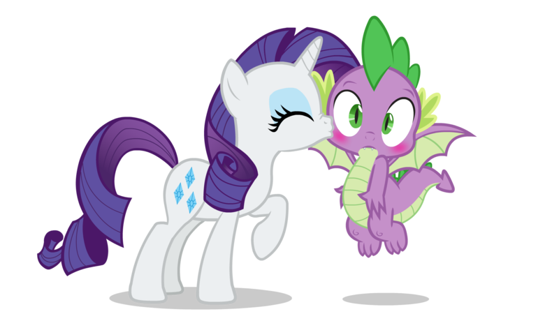 Size: 1920x1080 | Tagged: safe, artist:georgegarza01, derpibooru import, rarity, spike, dragon, pony, unicorn, blushing, duo, duo male and female, eyes closed, female, horn, image, kiss on the cheek, kissing, male, png, shipping, shocked, sparity, straight, vector, winged spike, wings