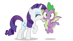 Size: 1920x1080 | Tagged: safe, artist:georgegarza01, derpibooru import, rarity, spike, dragon, pony, unicorn, blushing, duo, duo male and female, eyes closed, female, horn, image, kiss on the cheek, kissing, male, png, shipping, shocked, sparity, straight, vector, winged spike, wings