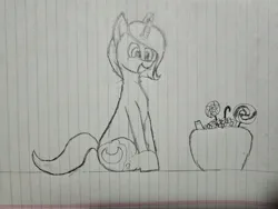 Size: 4000x3000 | Tagged: safe, artist:ninjanaut1000, derpibooru import, princess luna, candy, female, food, image, jpeg, lineart, lined paper, mlp fim's fourteenth anniversary, nightmare night, smiling, solo, solo female, traditional art