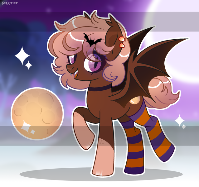 Size: 2550x2400 | Tagged: safe, artist:scarffist, derpibooru import, oc, unofficial characters only, bat, bat pony, pony, adoptable, base used, bat pony oc, bat wings, big eyes, blonde, blonde hair, blonde mane, blonde tail, choker, clothes, cute, cutie mark, derpibooru exclusive, ear piercing, gritted teeth, halloween, happy, holiday, image, looking at you, moon, piercing, png, purple eyes, short hair, short mane, short tail, smiling, smiling at you, socks, solo, sparkles, spread wings, striped socks, tail, teeth, wings