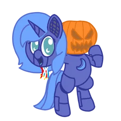 Size: 1000x1000 | Tagged: safe, artist:theunidentifiedchangeling, derpibooru import, princess luna, alicorn, pony, robot, robot pony, bipedal, broken, decapitated, female, filly, filly luna, halloween, holding head, holiday, image, jack-o-lantern, png, princess lunabot, pumpkin, simple background, smiling, solo, transparent background, woona, younger