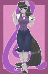 Size: 1650x2550 | Tagged: safe, artist:inkkeystudios, derpibooru import, octavia melody, anthro, earth pony, unguligrade anthro, g4, bowtie, clothes, hobble skirt, image, png, skirt, solo, vest