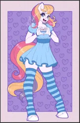 Size: 588x904 | Tagged: safe, artist:inkkeystudios, derpibooru import, light heart, anthro, earth pony, unguligrade anthro, g2, clothes, image, jpeg, socks, solo, thigh highs