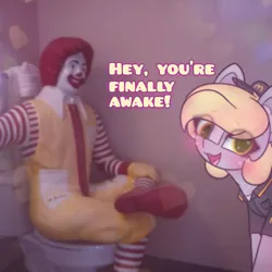 Size: 2664x2664 | Tagged: safe, artist:sodapop sprays, derpibooru import, part of a set, derpy hooves, pegasus, pony, series:derpy can't catch a break, g4, bathroom, clown, image, imminent everything, mcdonald's, part of a series, png, ronald mcdonald