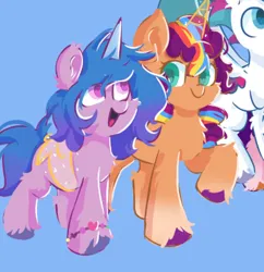 Size: 800x828 | Tagged: safe, artist:skylinepony_, derpibooru import, izzy moonbow, sunny starscout, zipp storm, g5, female, image, lesbian, png, ship:moonscout, shipping