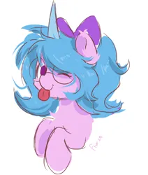 Size: 444x524 | Tagged: safe, artist:skylinepony_, derpibooru import, izzy moonbow, pony, unicorn, g5, :p, bow, cute, female, glasses, hair bow, horn, image, izzybetes, mare, png, simple background, solo, tongue out, white background