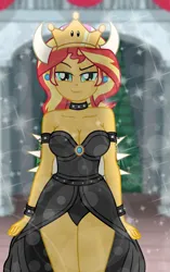 Size: 4932x7830 | Tagged: safe, artist:emeraldblast63, derpibooru import, sunset shimmer, human, equestria girls, g4, bowsette, breasts, busty sunset shimmer, cleavage, clothes, cosplay, costume, crossover, female, image, png, solo, super mario bros.