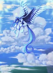 Size: 640x883 | Tagged: safe, artist:reminati_27, derpibooru import, oc, unofficial characters only, pegasus, pony, cloud, female, flying, image, mare, png, solo, spread wings, unshorn fetlocks, wings