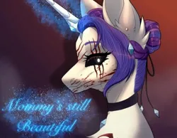 Size: 926x720 | Tagged: semi-grimdark, artist:reminati_27, derpibooru import, rarity, pony, unicorn, lil-miss rarity, g4, black sclera, blood, chest fluff, choker, ear piercing, earring, female, horn, image, jewelry, jpeg, magic, mare, old art, piercing, solo