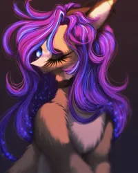 Size: 856x1070 | Tagged: safe, artist:reminati_27, derpibooru import, oc, oc:ouija, unofficial characters only, earth pony, pony, bust, choker, ear piercing, earring, female, image, jewelry, jpeg, mare, one eye closed, piercing, solo, wink