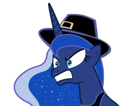 Size: 5184x4500 | Tagged: safe, artist:1611volk, artist:dharthez, derpibooru import, edit, vector edit, princess luna, alicorn, pony, g4, luna eclipsed, season 2, angry, bust, cromwell, ethereal mane, hat, image, png, puritan, simple background, solo, transparent background, vector