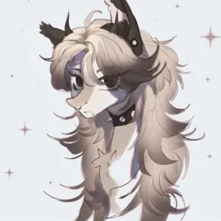 Size: 1080x1080 | Tagged: safe, artist:reminati_27, derpibooru import, oc, unofficial characters only, pony, bust, chest fluff, choker, commission, ear piercing, earring, eye clipping through hair, eyebrows, eyebrows visible through hair, female, horns, image, jewelry, jpeg, lip piercing, mare, nose piercing, nose ring, piercing, portrait, snake bites, solo, spiked choker