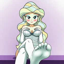 Size: 1024x1024 | Tagged: suggestive, machine learning generated, ponerpics import, vapor trail, equestria girls, clothes, evening gloves, feet, fetish, foot fetish, foot focus, gloves, image, jpeg, lingerie, long gloves, sitting, sock fetish, socks, stocking feet, stockings, thigh highs