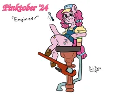 Size: 3644x2731 | Tagged: safe, artist:datzigga, derpibooru import, pinkie pie, earth pony, alternate hairstyle, bucktooth, engineer, freckles, image, monkey wrench, png, screwdriver, solo