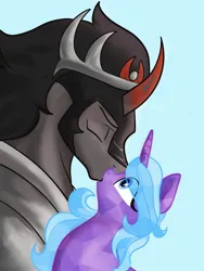 Size: 1620x2160 | Tagged: safe, artist:amanecerlobo, derpibooru import, idw, king sombra, radiant hope, crystal pony, pony, unicorn, duo, female, horn, image, jpeg, kissing, love, male, romance, ship:hopebra, shipping, straight