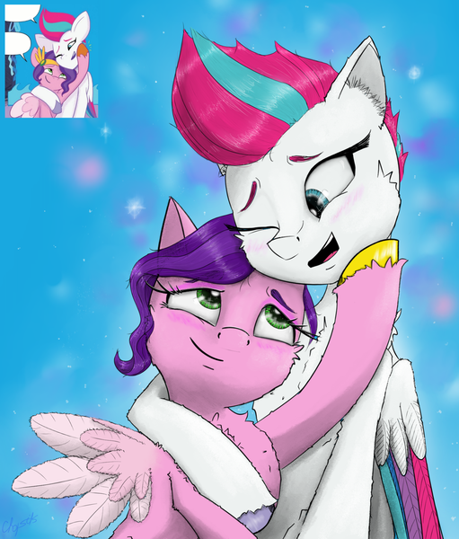 Size: 1850x2172 | Tagged: safe, artist:chopsticks, derpibooru import, idw, pipp petals, zipp storm, pegasus, pony, g5, spoiler:comic, spoiler:g5comic, adorapipp, adorazipp, arm on shoulder, blushing, cheek fluff, chest fluff, cute, duo, duo female, ear fluff, eye clipping through hair, eyebrows, eyebrows visible through hair, female, folded wings, hoof around neck, hoof on cheek, hug, image, incest, lesbian, looking at each other, looking at someone, mare, my little pony: set your sail, one eye closed, open mouth, phone, png, royal sisters (g5), scene interpretation, set your sail #5, ship:petalstorm, shipping, siblings, sisters, smiling, smiling at each other, smiling at someone, spread wings, unshorn fetlocks, wings