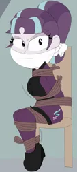 Size: 1280x2840 | Tagged: safe, derpibooru import, edit, starlight glimmer, human, equestria girls, g4, angry, bondage, bound and gagged, cloth gag, gag, humanized, image, jpeg, monochrome, rope, rope bondage, starlight glimmer in places she shouldn't be, starlight glimmer is not amused, tied to chair, unamused