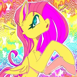 Size: 1080x1080 | Tagged: safe, artist:possumpuppy, derpibooru import, fluttershy, pegasus, pony, g4, abstract background, emanata, image, jpeg, psychedelic, solo