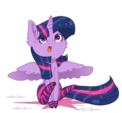 Size: 2100x1960 | Tagged: safe, artist:bytemyfur, derpibooru import, twilight sparkle, twilight sparkle (alicorn), alicorn, pony, g4, chibi, clothes, cute, eye clipping through hair, image, open mouth, png, simple background, sitting, socks, solo, spread wings, striped socks, transparent background, twiabetes, wings