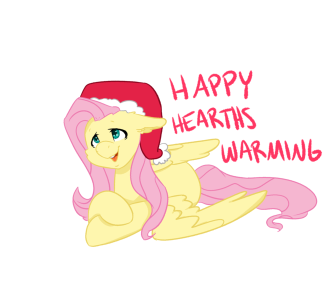 Size: 2549x2353 | Tagged: safe, artist:bytemyfur, derpibooru import, part of a set, fluttershy, pegasus, pony, christmas, female, floppy ears, happy hearth's warming, hat, holiday, image, lying down, mare, png, santa hat, simple background, solo, transparent background