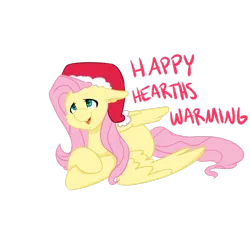 Size: 2549x2353 | Tagged: safe, artist:bytemyfur, derpibooru import, part of a set, fluttershy, pegasus, pony, christmas, female, floppy ears, happy hearth's warming, hat, holiday, image, lying down, mare, png, santa hat, simple background, solo, transparent background