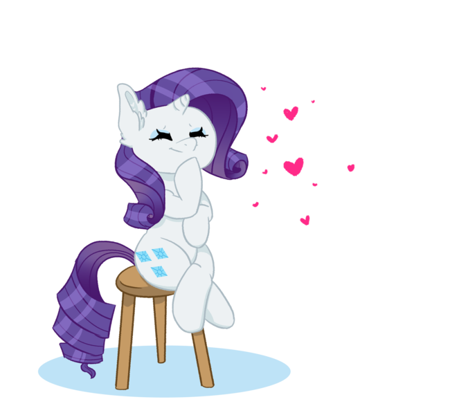 Size: 2549x2353 | Tagged: safe, artist:bytemyfur, derpibooru import, rarity, pony, unicorn, g4, cute, eyes closed, heart, hoof on chin, horn, image, png, raribetes, simple background, sitting, solo, stool, transparent background