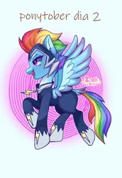 Size: 1984x2880 | Tagged: safe, artist:zackchibi, derpibooru import, rainbow dash, zapp, pegasus, pony, female, image, mare, open mouth, open smile, png, power ponies, signature, smiling, solo, spread wings, wings