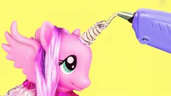 Size: 686x386 | Tagged: safe, artist:troom troom, derpibooru import, pegasus, pony, brushable, character request, clothes, fake alicorn, fake horn, hot glue gun, image, irl, jpeg, photo, thumbnail, toy, weird youtube kids video, wings, youtube link, youtube thumbnail, youtube video