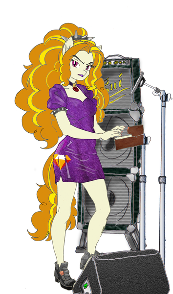 Size: 1160x1965 | Tagged: safe, alternate version, artist:ciaran, derpibooru import, part of a set, adagio dazzle, ponified, anthro, pony, equestria girls, g4, amplifier, boots, cable, clothes, derpibooru exclusive, disguise, disguised, disguised siren, dress, electric piano, female, gem, image, indoors, ipad, jewelry, musical instrument, my little pony equestria girls: rainbow rocks, necklace, playing instrument, png, pony ears, ponytail, rainbow rocks 10th anniversary, shoes, simple background, siren gem, speaker, white background