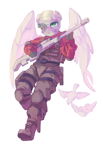 Size: 3104x4409 | Tagged: safe, artist:saxopi, derpibooru import, ponified, bird, pegasus, pony, semi-anthro, dc comics, deadshot, gun, high res, image, png, rifle, simple background, sniper rifle, solo, weapon, white background