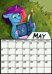 Size: 1280x1811 | Tagged: safe, artist:rutkotka, derpibooru import, butterfly, insect, pony, unicorn, g5, book, calendar, female, horn, image, jpeg, lying down, mare, may, misty brightdawn, rebirth misty, solo