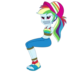 Size: 2000x2000 | Tagged: safe, artist:nie-martw-sie-o-mnie, derpibooru import, rainbow dash, human, equestria girls, g4, baseball cap, belly, belly button, bondage, bound and gagged, cap, cruise outfit, dashsub, equestria girls specials, female, femsub, gag, hat, image, my little pony equestria girls: spring breakdown, png, rope, rope bondage, sandals, solo, submissive, tape, tape gag