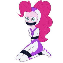 Size: 2000x2000 | Tagged: safe, artist:nie-martw-sie-o-mnie, derpibooru import, fili-second, pinkie pie, human, equestria girls, g4, bondage, bound and gagged, equestria girls specials, female, femsub, gag, image, kneeling, looking at you, my little pony equestria girls: movie magic, pinkiesub, png, power ponies, simple background, solo, submissive, tape, tape bondage, tape gag, transparent background