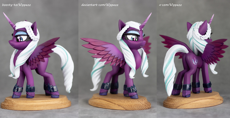 Size: 3200x1642 | Tagged: safe, artist:h1ppezz, derpibooru import, alicorn, pony, g5, armor, braid, braided tail, colored wings, craft, figurine, image, irl, jpeg, opaline arcana, photo, solo, spread wings, tail, two toned mane, two toned tail, two toned wings, unshorn fetlocks, wings