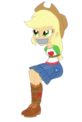 Size: 2000x2981 | Tagged: safe, artist:nie-martw-sie-o-mnie, derpibooru import, applejack, human, equestria girls, g4, applesub, bondage, boots, bound and gagged, clothes, cowboy boots, cowboy hat, female, femsub, freckles, gag, hat, image, my little pony equestria girls: better together, png, queen of clubs, rope, rope bondage, shoes, simple background, sitting, skirt, solo, submissive, tape, tape gag, transparent background