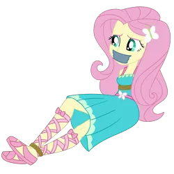 Size: 2000x2000 | Tagged: safe, artist:nie-martw-sie-o-mnie, derpibooru import, fluttershy, human, equestria girls, equestria girls series, g4, text support, bondage, bound and gagged, butterfly hairpin, clothes, dress, female, femsub, fluttersub, gag, image, my little pony equestria girls: choose your own ending, png, rope, rope bondage, simple background, solo, submissive, tape, tape gag, text support: fluttershy, transparent background