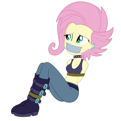 Size: 2000x2000 | Tagged: safe, artist:nie-martw-sie-o-mnie, derpibooru import, fluttershy, human, equestria girls, equestria girls series, g4, the road less scheduled, the road less scheduled: fluttershy, spoiler:eqg series (season 2), bondage, boots, bound and gagged, choker, clothes, ear piercing, earring, female, femsub, flutterpunk, fluttersub, gag, image, jewelry, my little pony equestria girls: choose your own ending, piercing, png, punk, rope, rope bondage, shoes, simple background, sitting, solo, submissive, tape, tape gag, transparent background