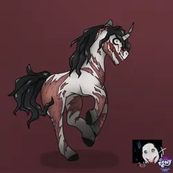 Size: 2048x2048 | Tagged: semi-grimdark, artist:artsypaws, derpibooru import, pony, unicorn, blood, broken horn, creepypasta, derpibooru exclusive, design, horn, image, jeff the killer, jpeg, jtk, meme, photo, scar, scared, solo